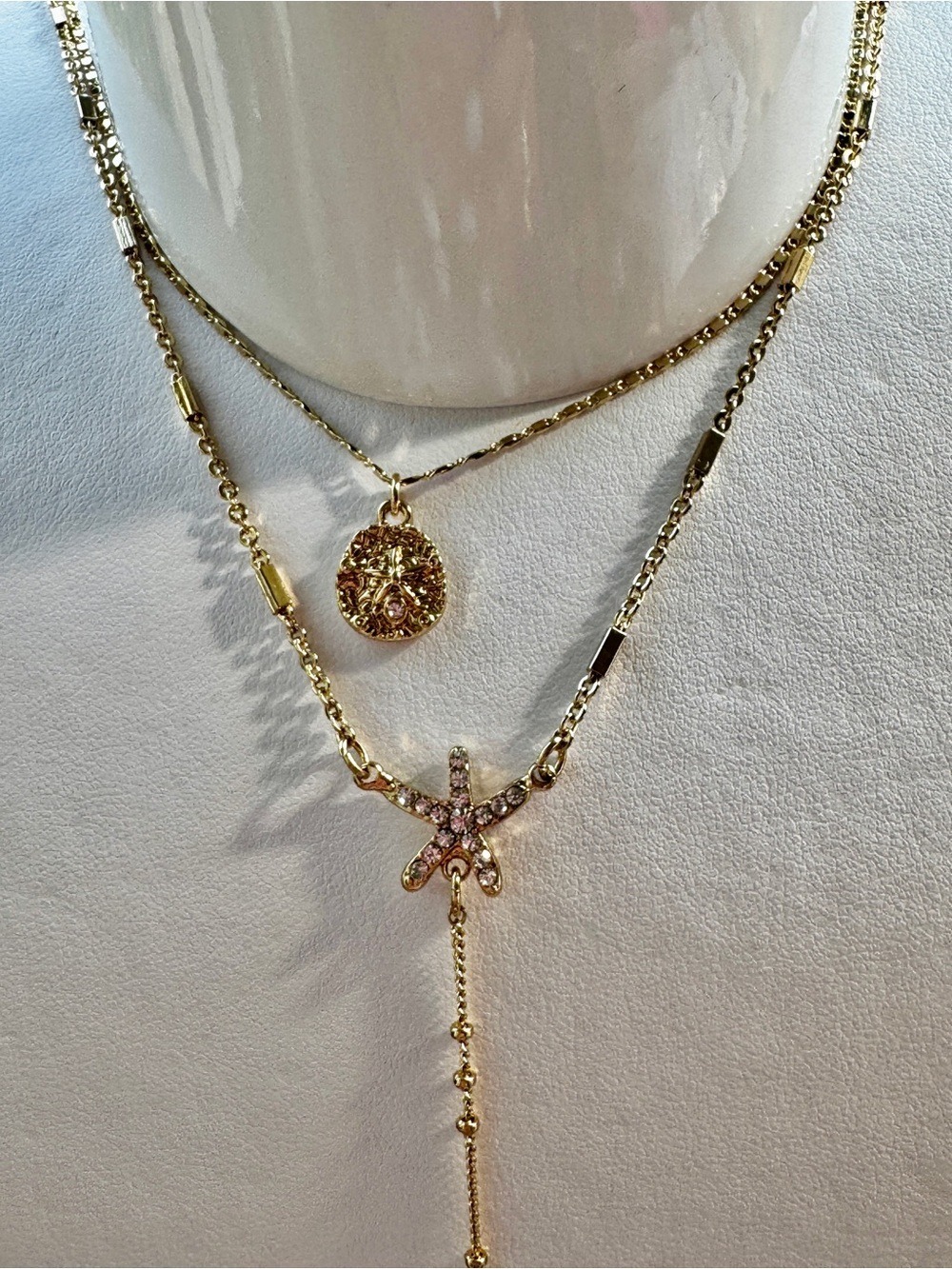 Lilly Pulitzer Gold Layered Starfish and Medallion Necklace with Pink Accents